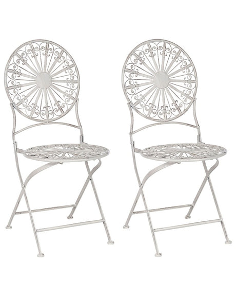 Set of 2 Garden Bistro Chairs White Iron Foldable Outdoor Distressed Effect UV Rust Resistance French Retro Style Beliani