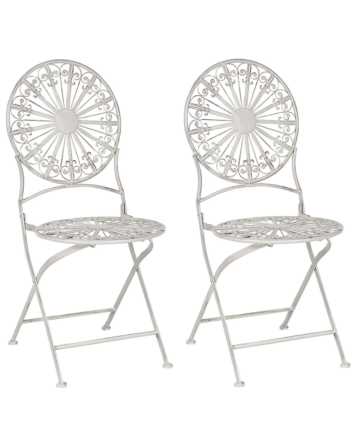 Set of 2 Garden Bistro Chairs White Iron Foldable Outdoor Distressed Effect UV Rust Resistance French Retro Style Beliani