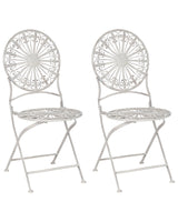 Set of 2 Garden Bistro Chairs White Iron Foldable Outdoor Distressed Effect UV Rust Resistance French Retro Style Beliani