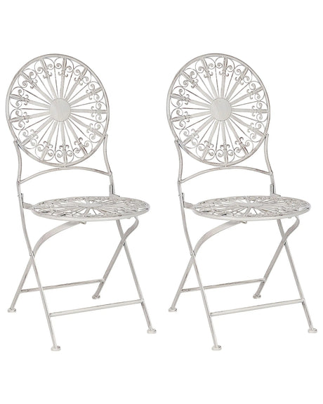 Set of 2 Garden Bistro Chairs White Iron Foldable Outdoor Distressed Effect UV Rust Resistance French Retro Style Beliani