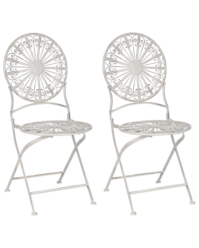 Set of 2 Garden Bistro Chairs White Iron Foldable Outdoor Distressed Effect UV Rust Resistance French Retro Style Beliani