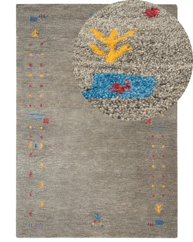 Area Rug Grey Wool 160 x 230 cm Rectangular Multicolour Geometric Pattern Hand Tufted Boho Style Living Room Bedroom Kids Room Beliani