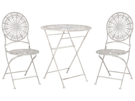 Garden Bistro Set White Iron Foldable 2 Chairs Table Outdoor Distressed Effect UV Rust Resistance French Retro Style Beliani