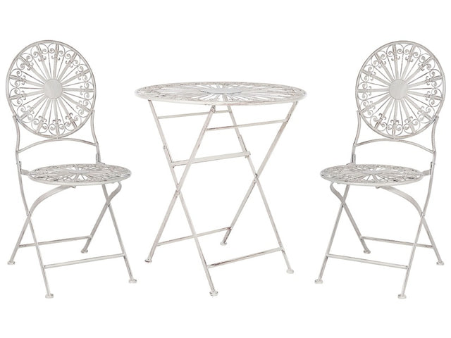 Garden Bistro Set White Iron Foldable 2 Chairs Table Outdoor Distressed Effect UV Rust Resistance French Retro Style Beliani