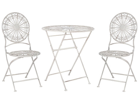Garden Bistro Set White Iron Foldable 2 Chairs Table Outdoor Distressed Effect UV Rust Resistance French Retro Style Beliani