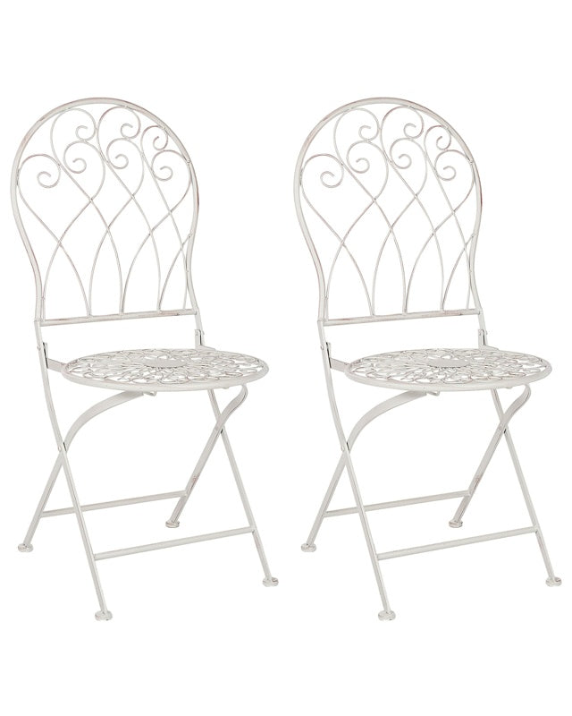 Garden Bistro Chairs White Metal Distressed Effect Chairs Vintage Retro  Beliani