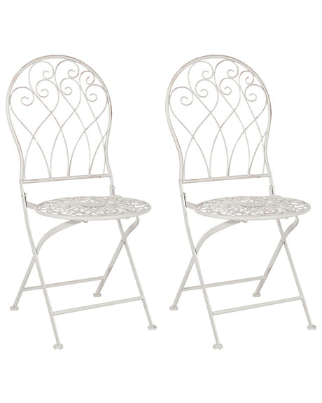 Garden Bistro Chairs White Metal Distressed Effect Chairs Vintage Retro  Beliani