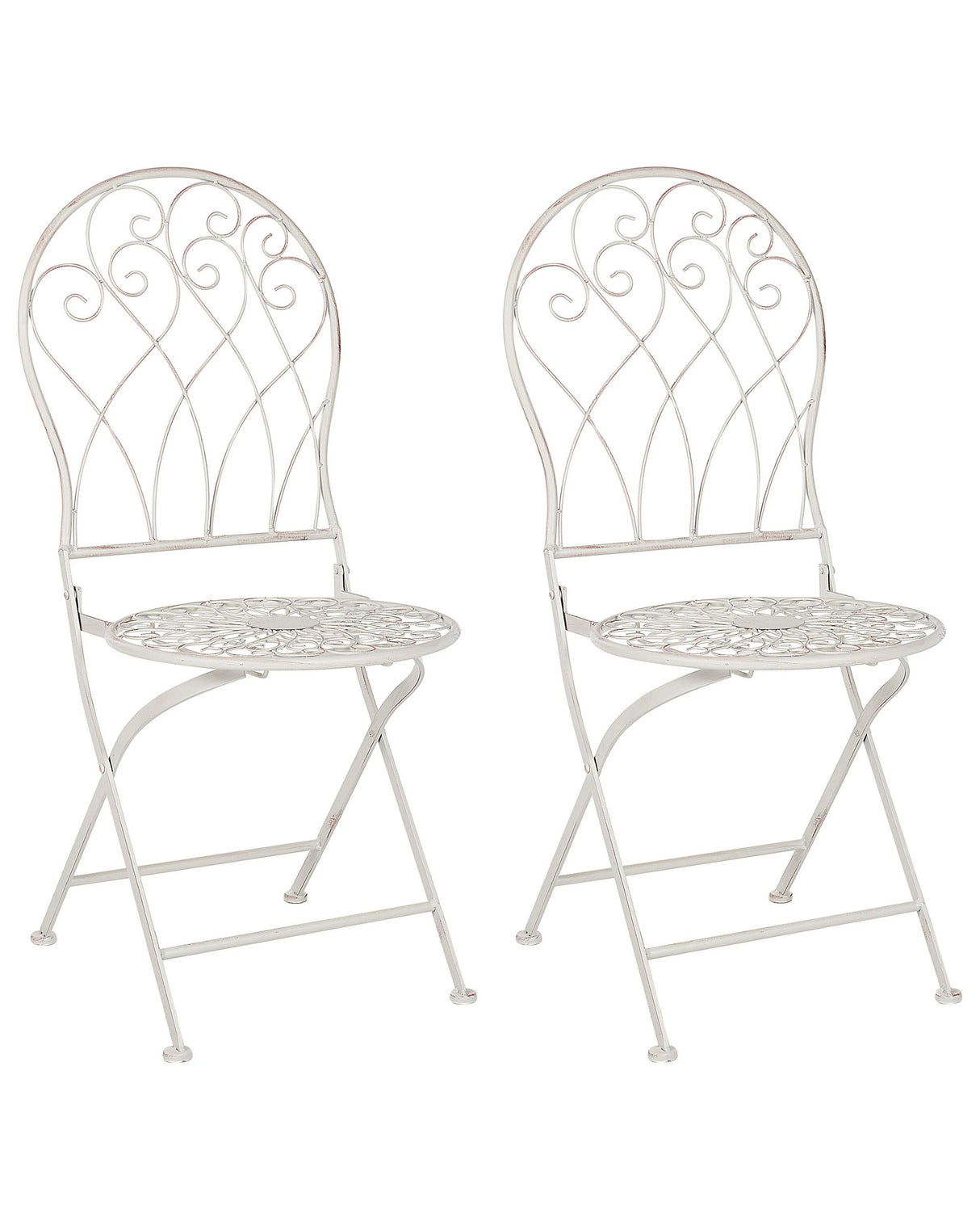 Garden Bistro Chairs White Metal Distressed Effect Chairs Vintage Retro  Beliani