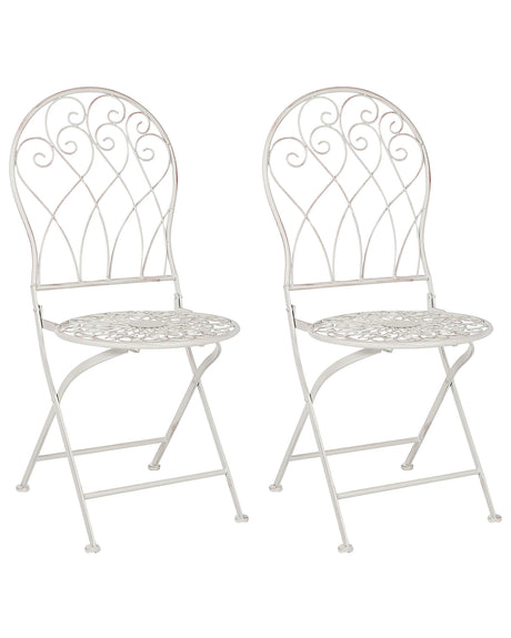 Garden Bistro Chairs White Metal Distressed Effect Chairs Vintage Retro  Beliani