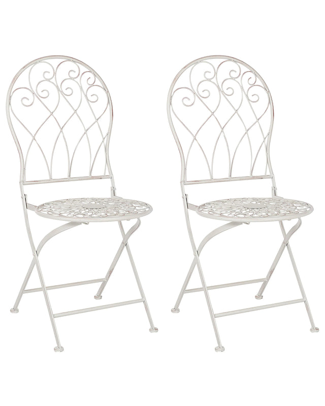 Garden Bistro Chairs White Metal Distressed Effect Chairs Vintage Retro  Beliani
