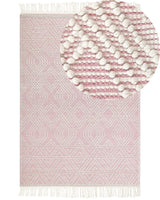 Rug Pink White Wool Polyester 160 x 230 cm Geometric Pattern Tassels Boho Modern  Beliani