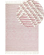 Rug Pink White Wool Polyester 160 x 230 cm Geometric Pattern Tassels Boho Modern  Beliani