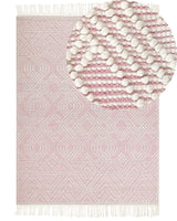 Rug Pink White Wool Polyester 200 x 300 cm Geometric Pattern Tassels Boho Modern  Beliani