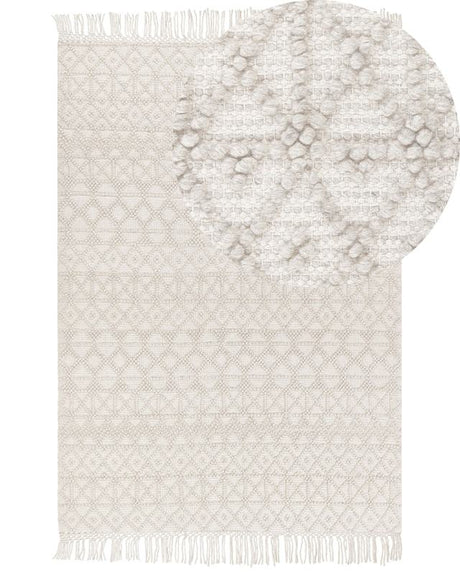 Rug Light Beige Wool Polyester 160 x 230 cm Geometric Pattern Tassels Boho Modern  Beliani