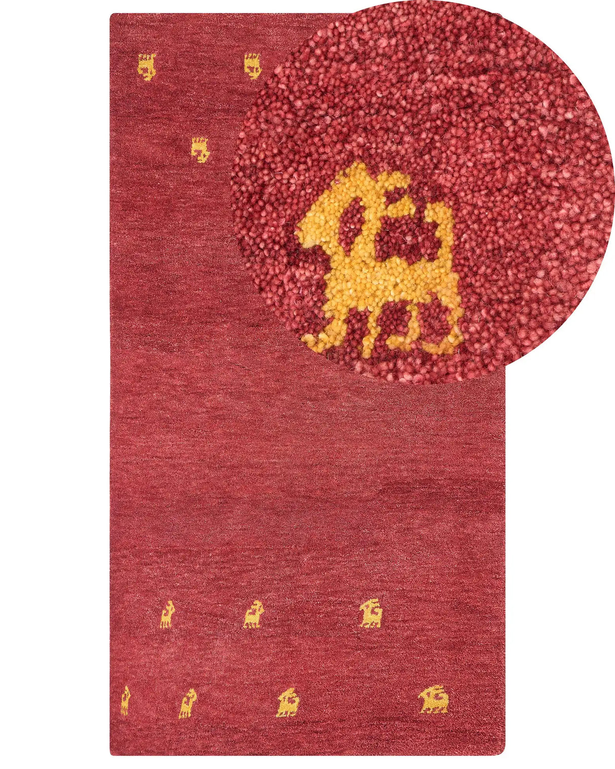 Area Rug Red Wool 80 x 150 cm Rectangular Yellow Animal Pattern Hand Tufted Boho Style Living Room Bedroom Kids Room Beliani