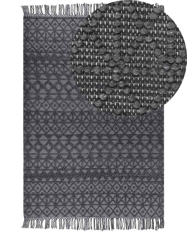 Rug Light Black Wool Polyester 160 x 230 cm Geometric Pattern Tassels Boho Modern  Beliani