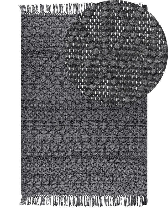 Rug Light Black Wool Polyester 160 x 230 cm Geometric Pattern Tassels Boho Modern  Beliani