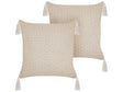 Set of 2 Scatter Cushions Light Beige 42 x 42 cm Throw Pillow Geometric Pattern Tassels Removable Cover with Filling Beliani