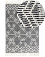 Area Rug Grey and Off-White Wool Cotton 160 x 230 cm Hand Woven Flat Weave with Tassels Geometric Pattern Beliani