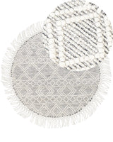 Area Rug Grey and Off-White Wool Polyester  140 cm Hand Woven Flat Weave with Tassels Geometric Pattern Beliani