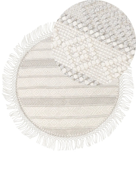 Area Rug Beige Wool Polyester  140 cm Hand Woven Flat Weave with Tassels Geometric Pattern Beliani