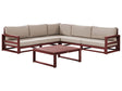 Garden Corner Sofa Set Mahogany Brown and Taupe Acacia Wood Outdoor 5 Seater with Coffee Table Cushions Modern Design Beliani