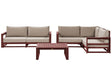 Garden Sofa Set Mahogany Brown and Taupe Acacia Wood Outdoor 4 Seater 2 Sofas with Coffee Table Cushions Modern Design Beliani