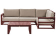 Garden Corner Sofa Set Mahogany Brown and Taupe Acacia Wood Outdoor Left Hand 4 Seater with Coffee Table Cushions Modern Design Beliani