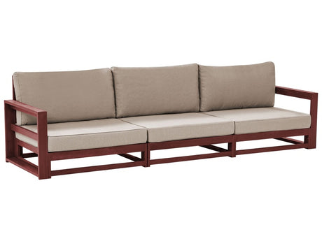 Garden Sofa Mahogany Brown and Taupe Acacia Wood Outdoor 3 Seater with Cushions Modern Design Beliani