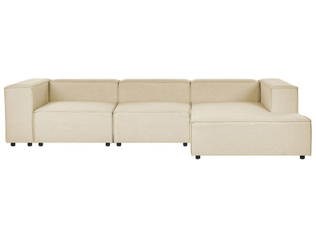 Modular Left Hand Sofa Beige Linen 3 Seater Sectional Corner Sofa with Black Legs Modern Living Room Beliani