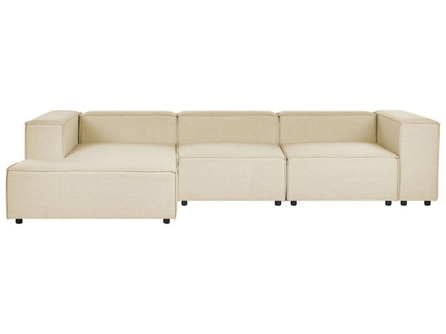 Modular Right Hand Sofa Beige Linen 3 Seater Sectional Corner Sofa with Black Legs Modern Living Room Beliani