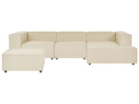 Modular Left Hand Sofa Beige Linen 3 Seater with Ottoman Sectional Corner Sofa with Black Legs Modern Living Room Beliani