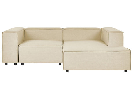 Modular Left Hand Sofa Beige Linen 2 Seater Sectional Corner Sofa with Black Legs Modern Living Room Beliani