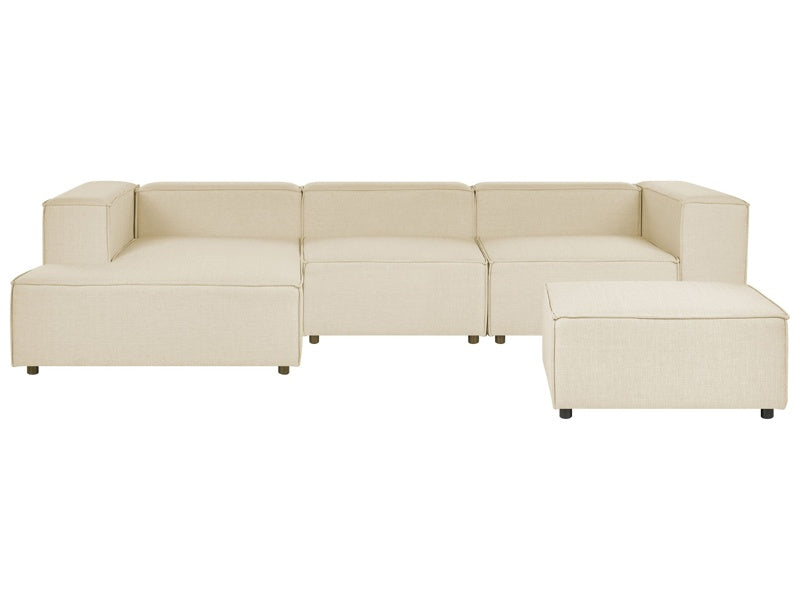 Modular Right Hand Sofa Beige Linen 3 Seater with Ottoman Sectional Corner Sofa with Black Legs Modern Living Room Beliani