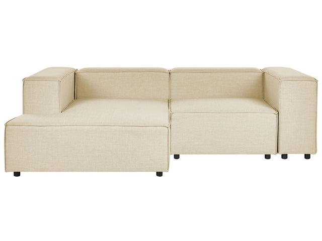 Modular Right Hand Sofa Beige Linen 2 Seater Sectional Corner Sofa with Black Legs Modern Living Room Beliani