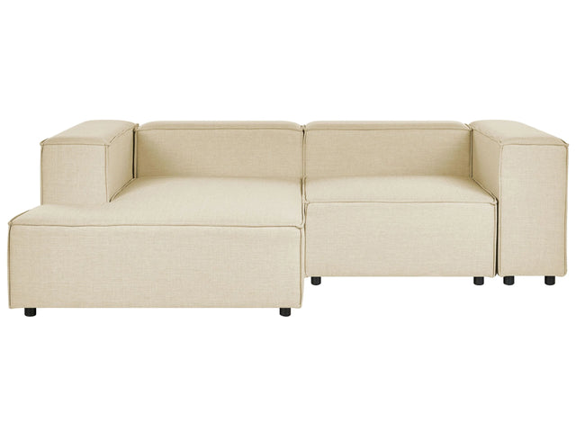 Modular Right Hand Sofa Beige Linen 2 Seater Sectional Corner Sofa with Black Legs Modern Living Room Beliani
