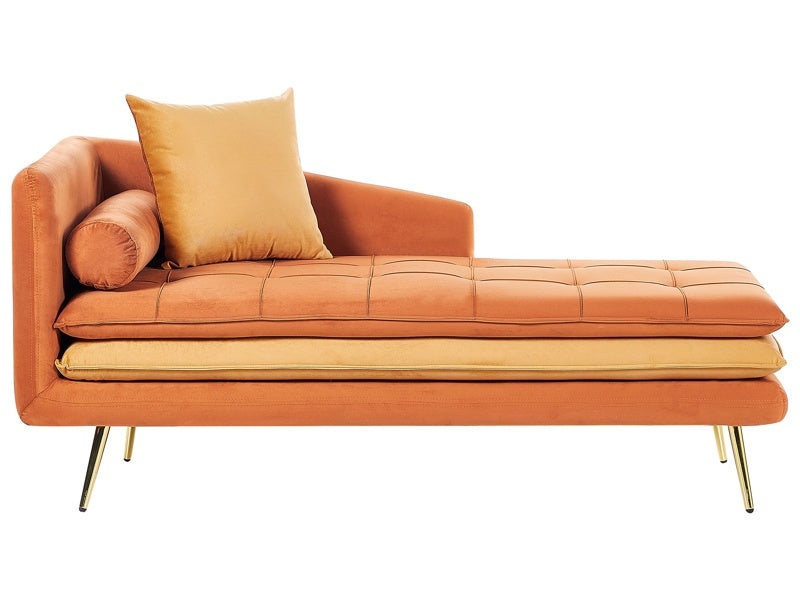 Chaise Lounge Orange Velvet Left Hand Tufted Buttoned Thickly Padded with Cushions Left Hand Living Room Furniture Beliani