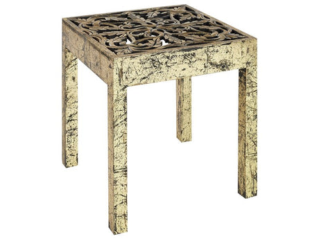 Side Table Gold Black with Carved Pattern Square Mango Wood 40 x 40 cm Living Room Hallway Rustic Oriental Beliani