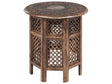 Side Table Dark Mango Wood Round Carved Top Round Base ø 53 cm Traditional Design Beliani