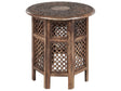 Side Table Dark Mango Wood Round Carved Top Round Base  53 cm Traditional Design Beliani