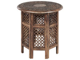 Side Table Dark Mango Wood Round Carved Top Round Base  53 cm Traditional Design Beliani