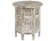 Side Table Light Mango Wood Round Top Octagonal Base  53 cm Traditional Design Beliani