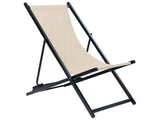 Folding Deck Chair Beige Textilene Sling Seat Beach Chair Adjustable Backrest Patio Recliner  Beliani