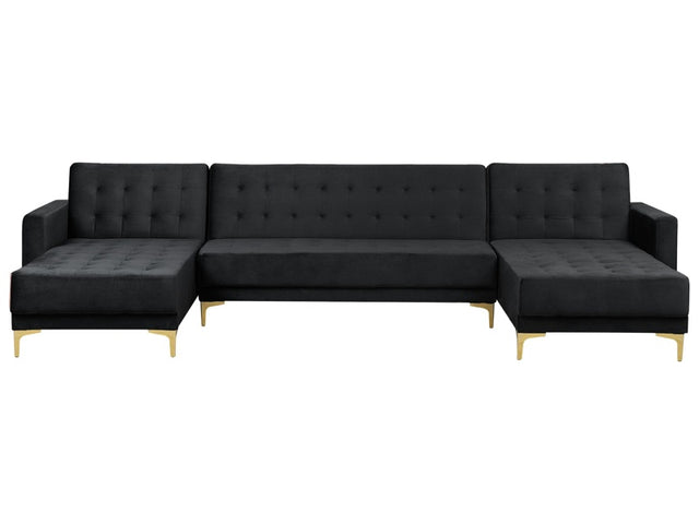 Corner Sofa Bed Black Velvet Tufted Fabric Modern U-Shaped Modular 5 Seater with Chaise Lounges Beliani