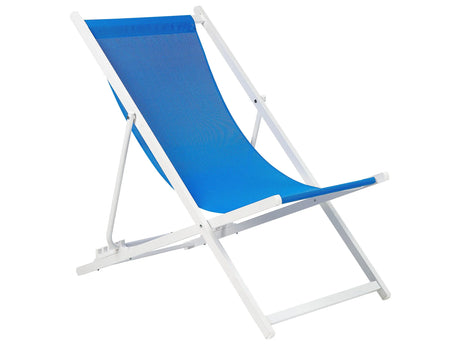 Folding Deck Chair Black Blue Textilene Sling Seat Beach Chair Adjustable Backrest Patio Recliner Beliani