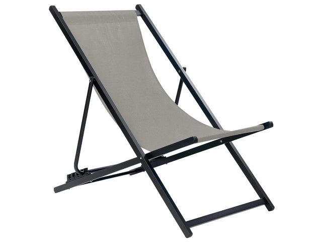 Folding Deck Chair Grey Textilene Sling Seat Beach Chair Adjustable Backrest Patio Recliner Beliani