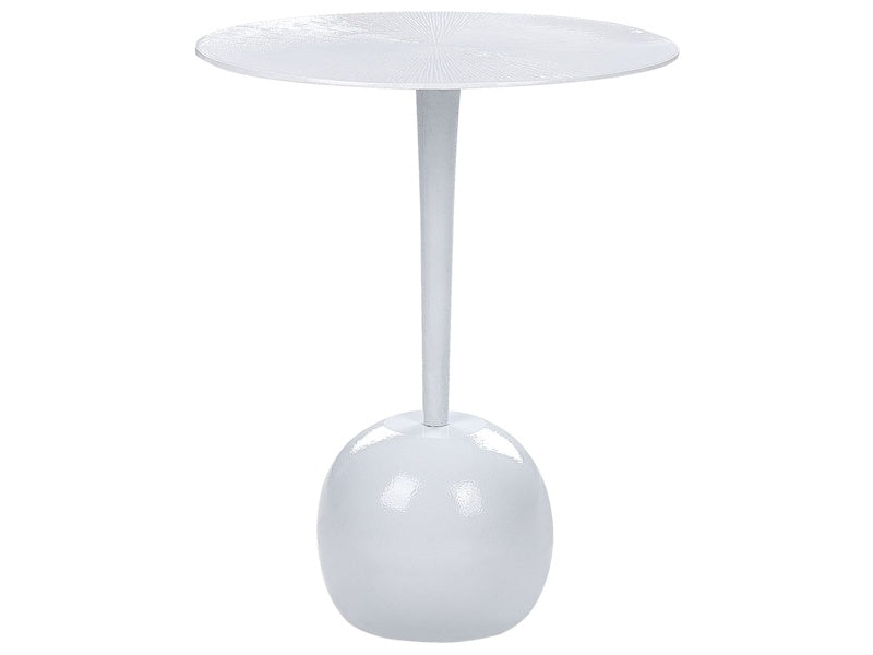 Side Table White Leg Base Aluminium ⌀ 40 cm Round Carved Top Decorative Modern Minimalistic Living Room Hallway Beliani