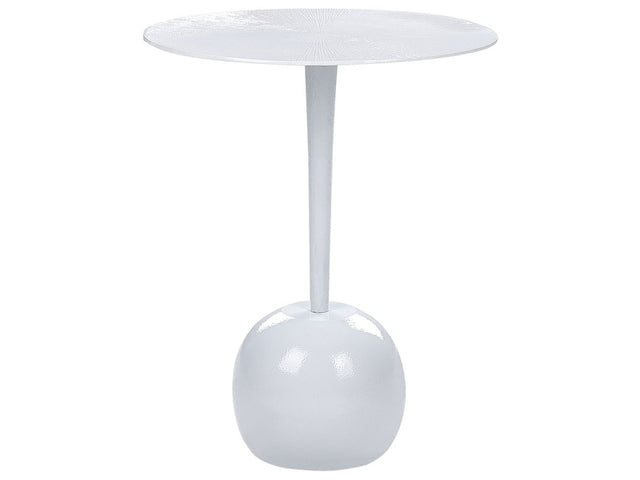 Side Table White Leg Base Aluminium ⌀ 40 cm Round Carved Top Decorative Modern Minimalistic Living Room Hallway Beliani