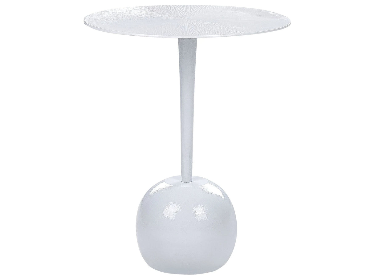 Side Table White Leg Base Aluminium  40 cm Round Carved Top Decorative Modern Minimalistic Living Room Hallway Beliani