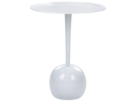 Side Table White Leg Base Aluminium  40 cm Round Carved Top Decorative Modern Minimalistic Living Room Hallway Beliani